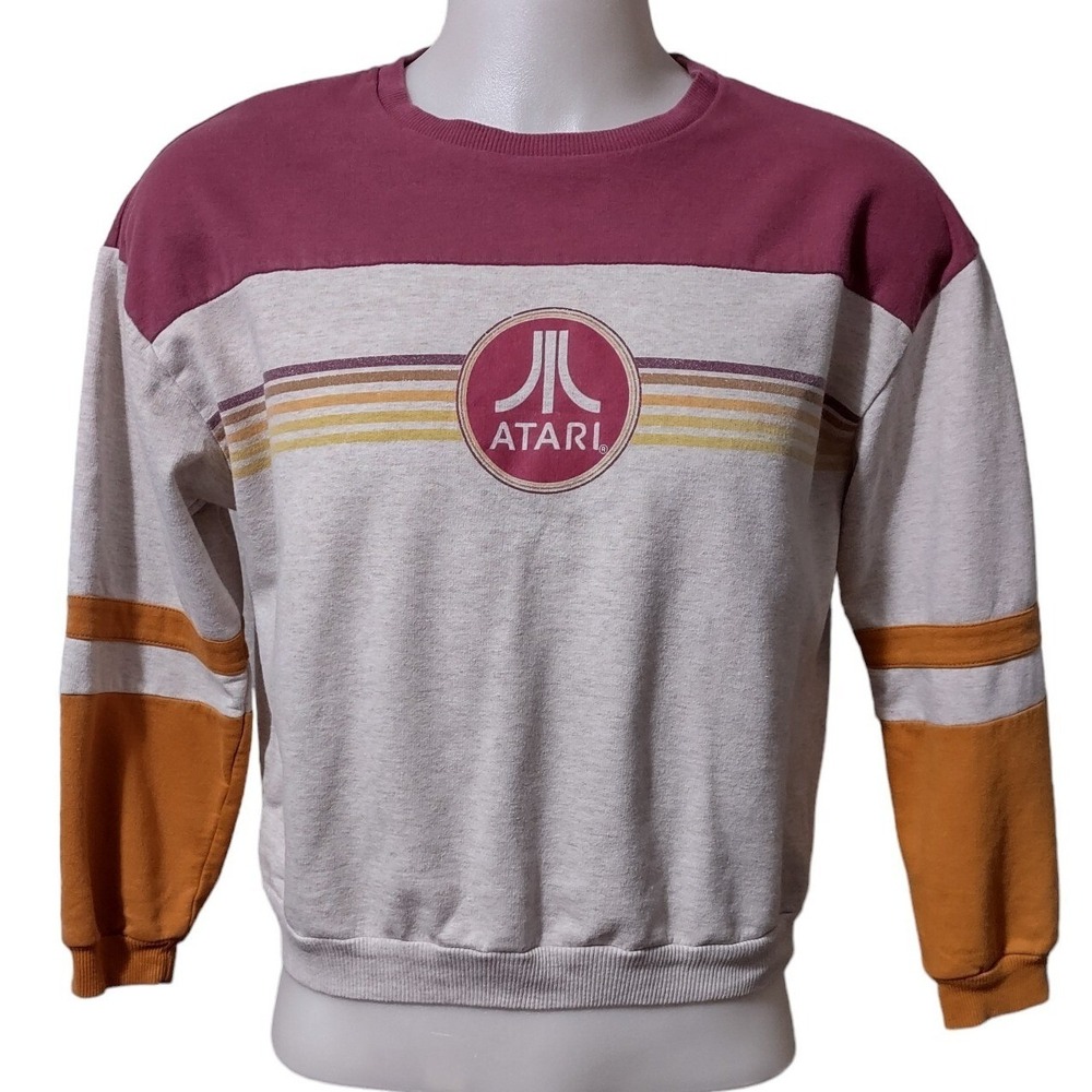 Atari Sweatshirt Mens Size XL Long Sleeved Maroon Gray Atari Logo Crew Neck Logo
